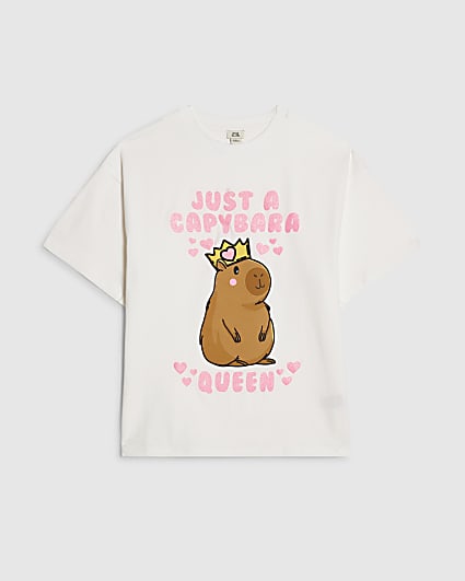 Girls White Capybara Queen T-Shirt
