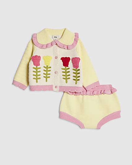 Baby Girls Yellow Tulip Knit Bloomer Set