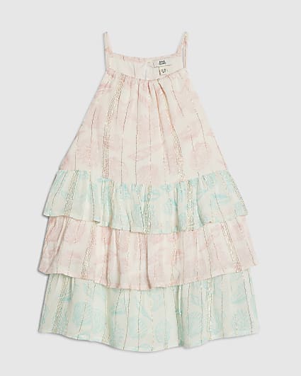 Mini Girls Pink Shell Print Tiered Dress