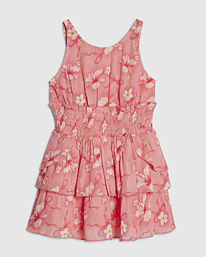 Mini Girls Pink Hibiscus Bow Dress
