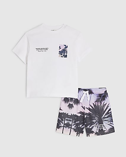 Mini Boys White Palm Tree Mesh Shorts Set