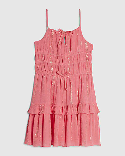 Girls Pink Tiered Shimmer Dress