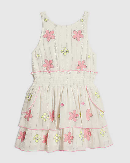 Girls White Embroidered Scallop Dress