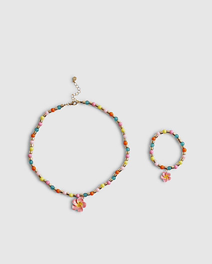 Girls Multi Colour Hibiscus Necklace Set