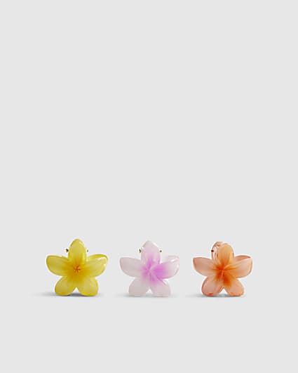 Girls Pink Flower Pack Of 3 Hair Claw Clips