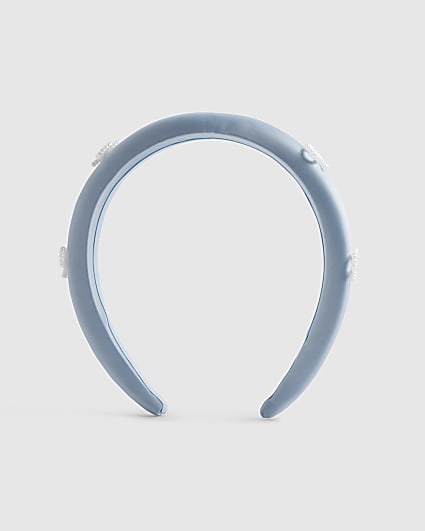 Girls Blue Padded Pearl Bow Headband