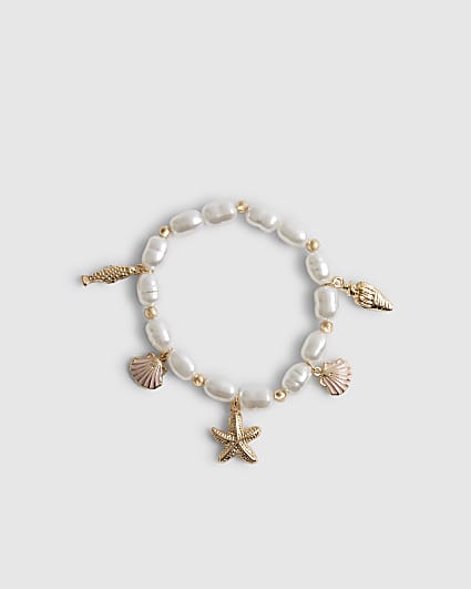 Girls White Pearl Charm Bracelet