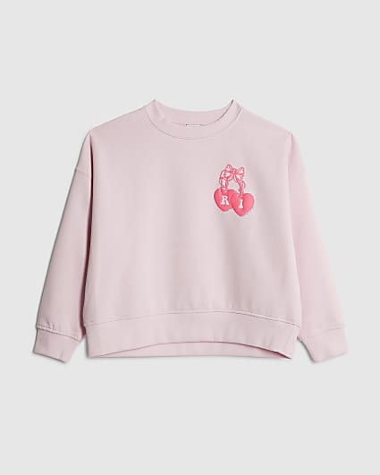 Girls Pink Iconic Vibes Bow Cherry Sweatshirt