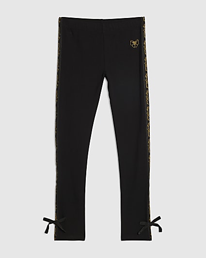 Girls Black RI Bow Leggings