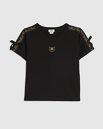 Girls Black RI Bow Top