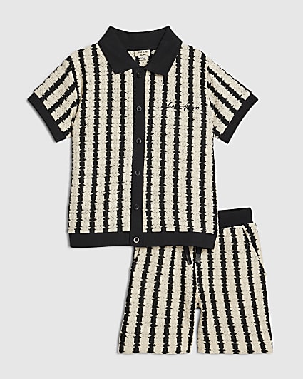 Mini Boys Navy Stripe Crochet Shirt Set