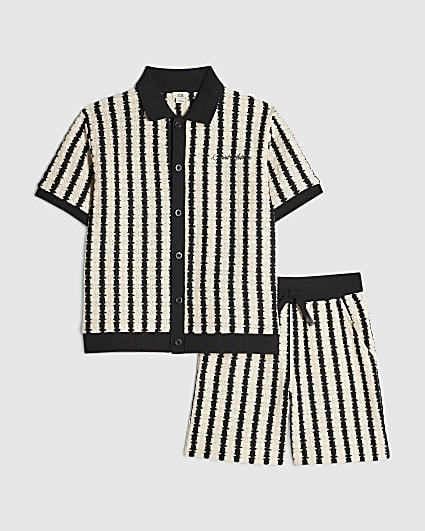 Boys Navy Stripe Crochet Shirt Set