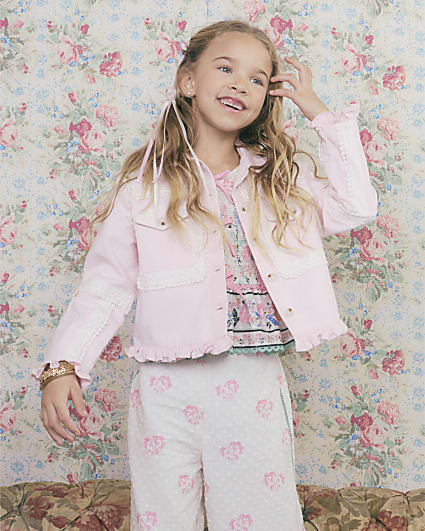 Girls Pink Lace Shacket