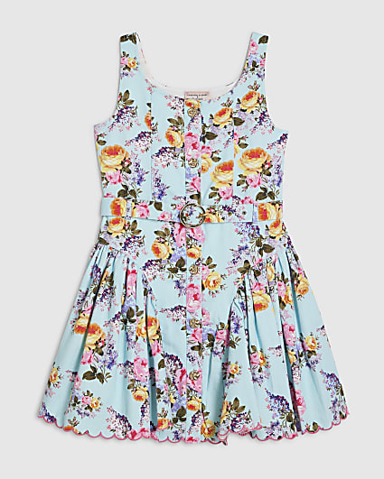 Girls Blue Floral Prom Dress