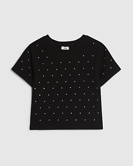 Girls Black Studded T-Shirt