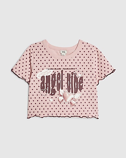 Girls Pink Polka Dot Angel Vibe T-Shirt
