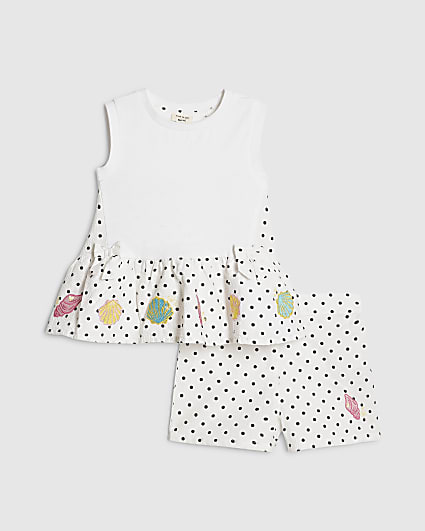 Mini Girls White Hybrid Polka Dot Shorts Set
