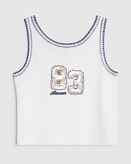 Girls White 83 Sequin Tank Top