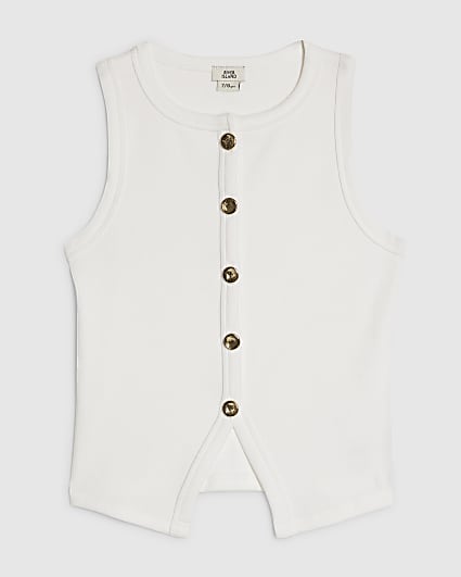 Girls White Button Up Tank Top
