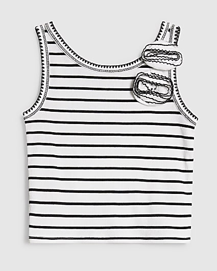 Girls Black Stripe Rosette Tank Top