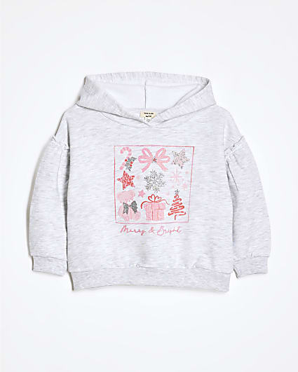 Mini Girls Grey Christmas Box Hoodie