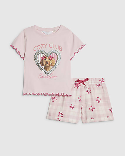 Mini Girls Pink Puppy Pyjamas Set