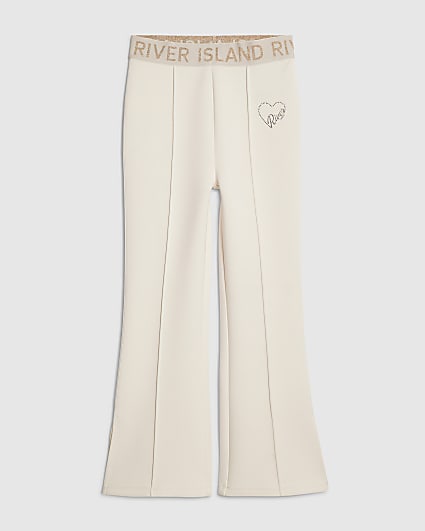 Girls Cream Premium Kickflare Trousers
