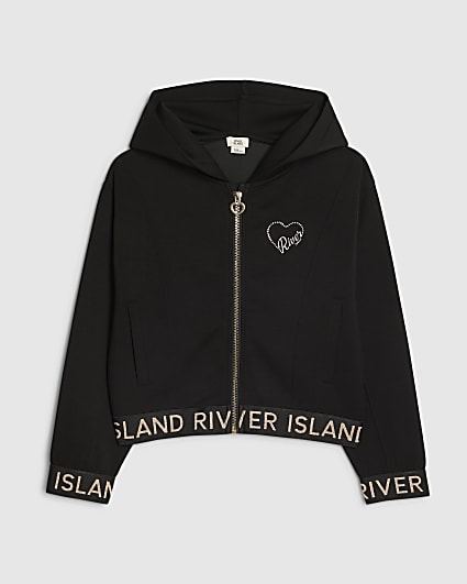 Girls Black Premium Zipped Hoodie