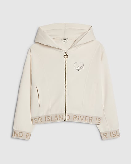 Girls Cream Premium Zipped Hoodie