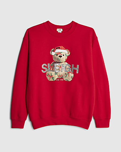 Girls Red Sleigh Bear Festive Sweatshirt