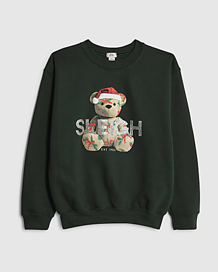 Girls Green Sleigh Bear Festive Sweatshirt