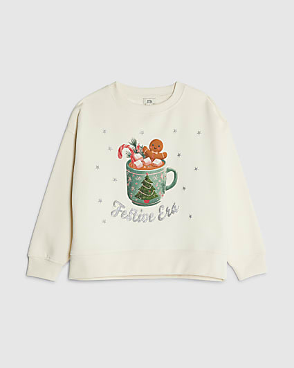 Girls Cream Festive Hot Choc Sweatshirt