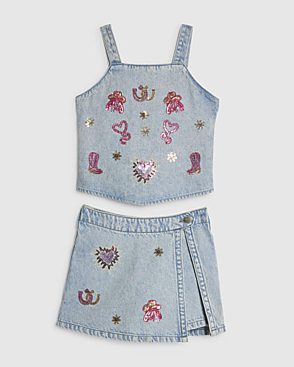 Girls Cowboy Sequin Top Set