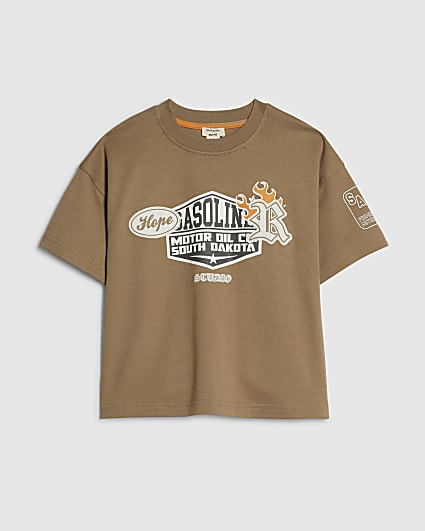 Mini Boys Brown Badge Graphic T-Shirt
