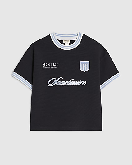 Mini Boys Navy Football Rib T-shirt