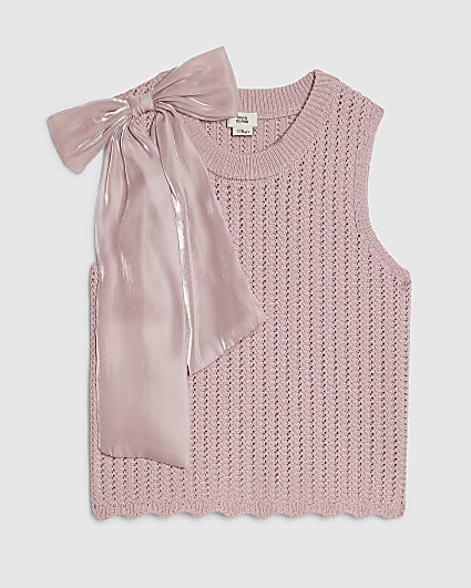Girls Pink 3D Bow Knitted Tank Top