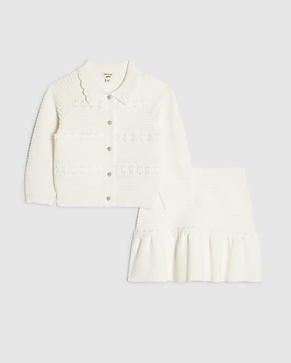 Mini Girls White Floral Skirt Set