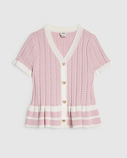 Girls Pink Stripe Peplum Top