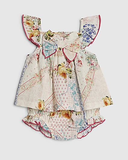 Baby Girls Pink Patchwork Bow Bloomer Set