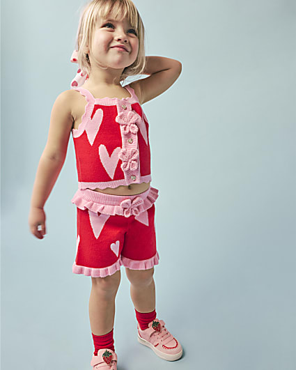 Mini Girls Red Heart Knit Top Set