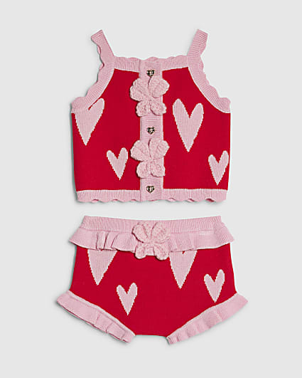 Baby Girls Red Heart Knitted Set
