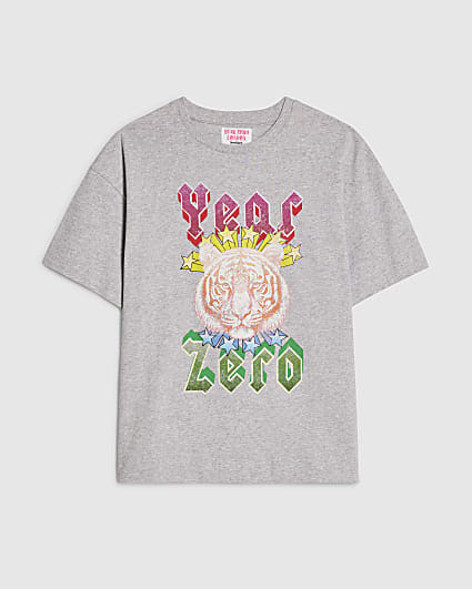 Girls Grey Year Zero Tiger Graphic T-Shirt