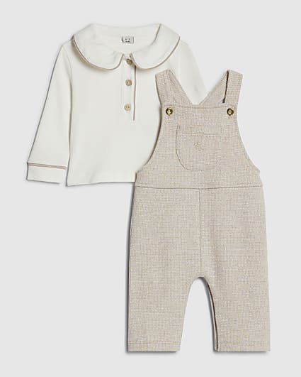 Baby Boys Beige Dungaree Set