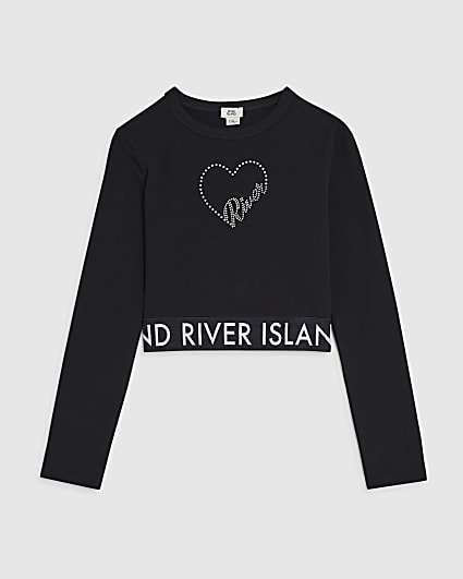 Girls Black Embellished River Heart Top