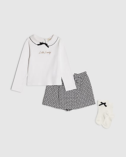 Mini Girls White Bow Top And Skort Set
