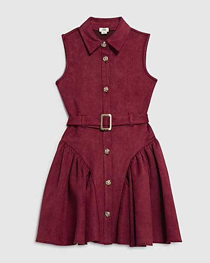 Girls Red Faux Suede Sleeveless Prom Dress