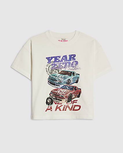 Mini Boys White Year Zero Car Print T-Shirt