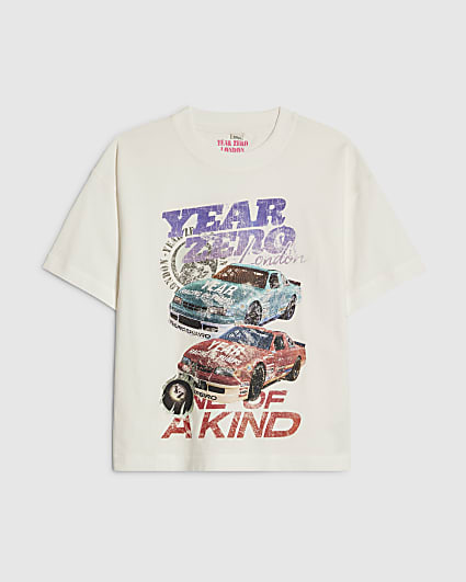 Boys White Year Zero Car Print T-Shirt