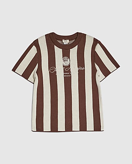Mini Boys Brown Stripe Football T-Shirt