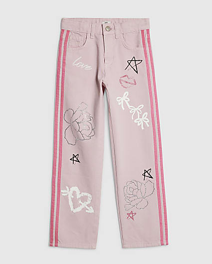 Girls Pink Graffiti Straight Jeans